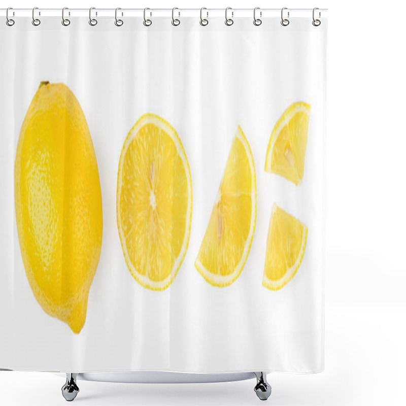 Personality  Set Of Lemon, Slices, Halves On A White. The Form Of The Top. Shower Curtains