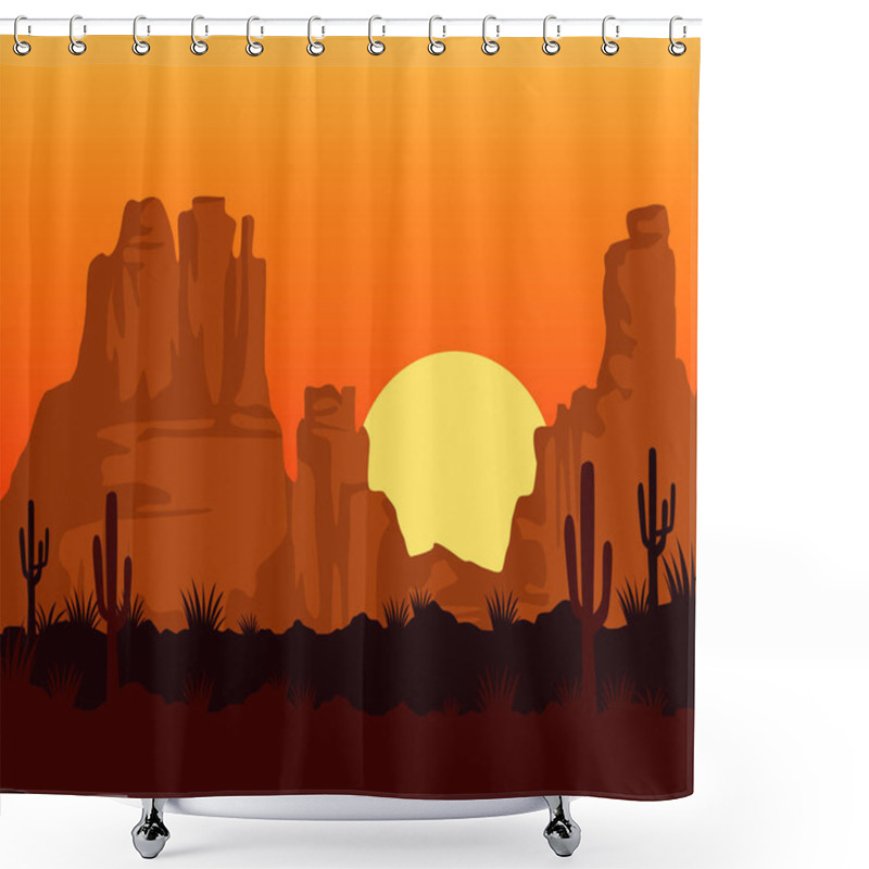 Personality  Wild West Sunset Scene With Mountains And Cactus Shower Curtains