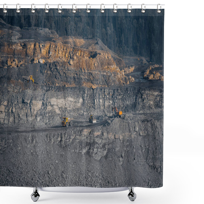 Personality  Open Mine Of Gold, Diamonds, Coal. Industrial Landscape With Large Yellow Dump Trucks And Excavators Shower Curtains