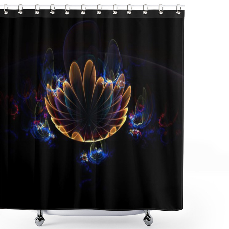 Personality  Abstract 3d Yellow Fire Flower On Black Background. Creative Fractal Design Shower Curtains