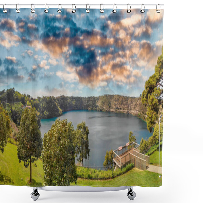 Personality  Mount Gambier, South Australia. Drone Aerial View Of Beautiful Blue Lake In Spring Season. Shower Curtains