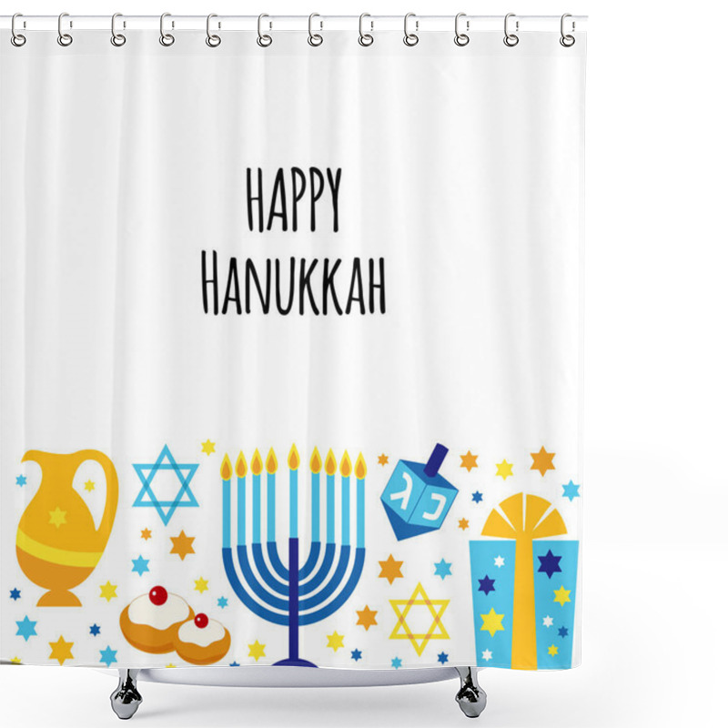 Personality  Cute Happy Hanukkah, Festival Of Lights Background In Flat Style Shower Curtains