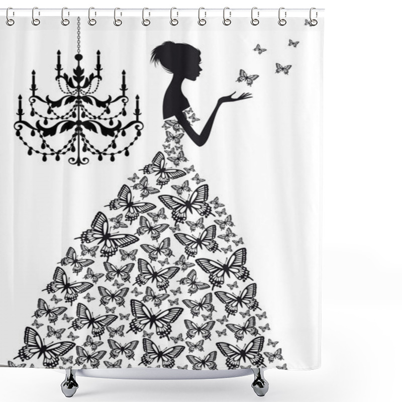 Personality  Woman With Butterflies, Vector Shower Curtains