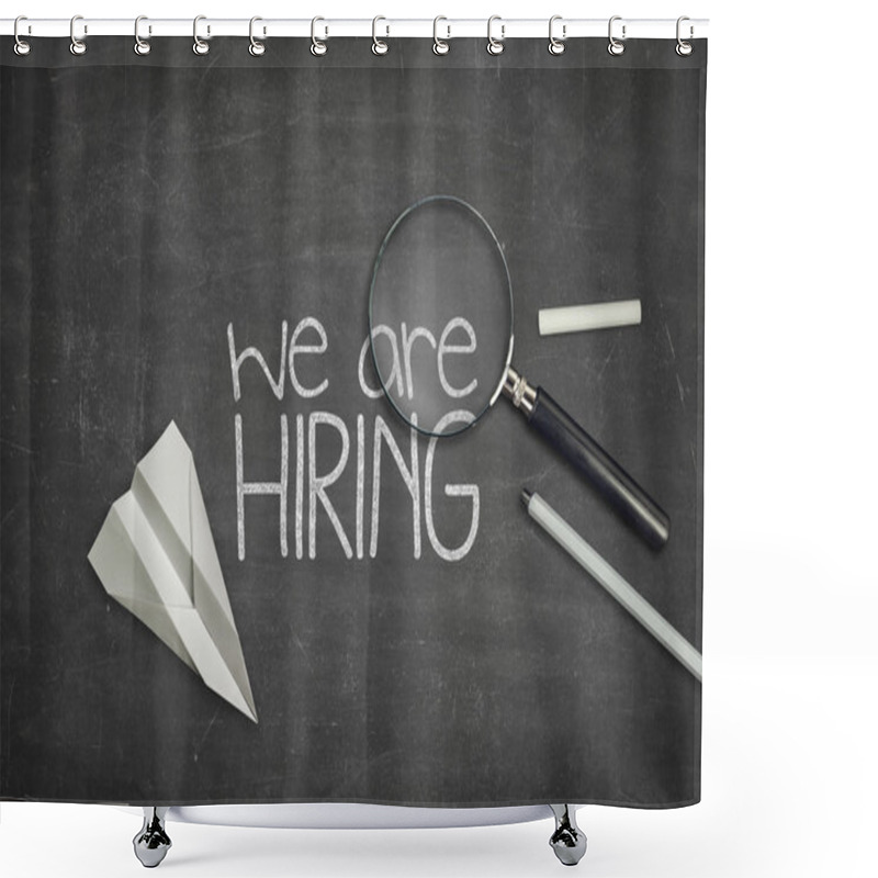 Personality  We Are Hiring Concept On Black Blackboard With Magnifying Glass Shower Curtains