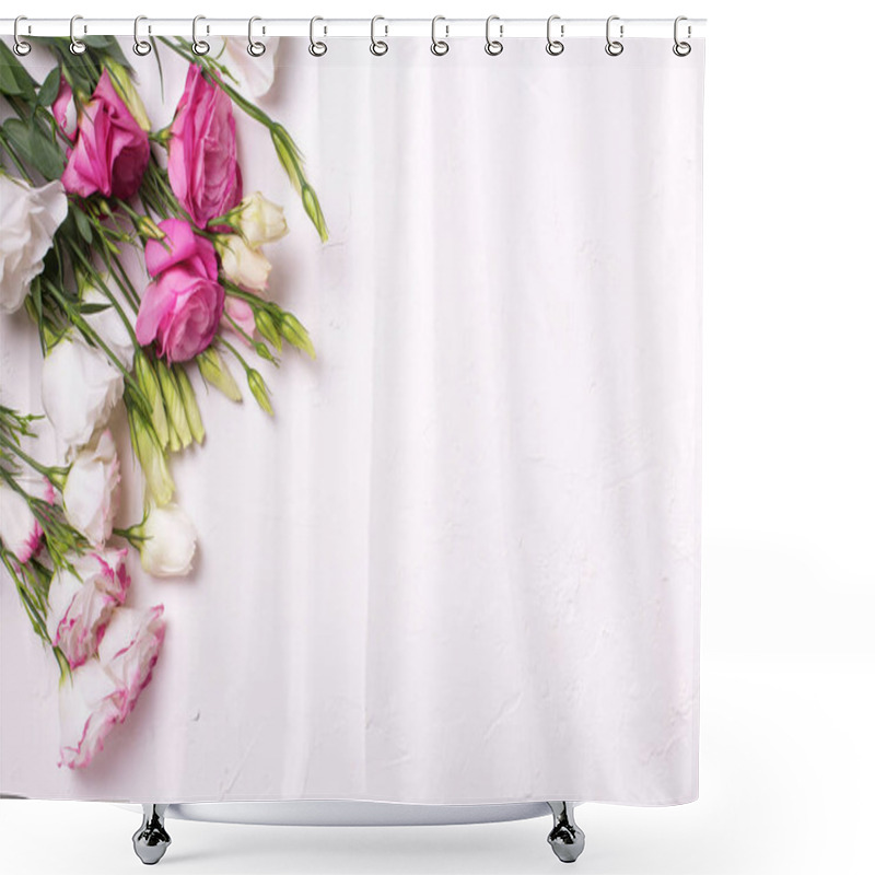 Personality  Bunch Of Pink And White Eustoma Flowers Shower Curtains