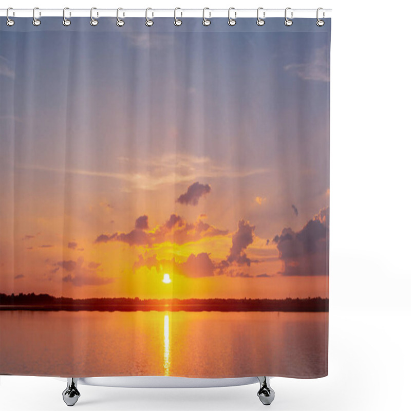 Personality  Sunset Reflection Lagoon. Beautiful Sunset Behind The Clouds And Shower Curtains