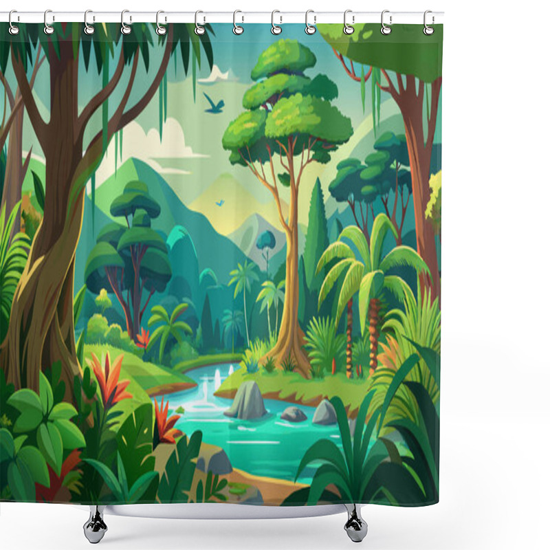 Personality  Jungle With River Landscape Vector Design Shower Curtains