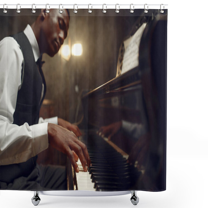 Personality  African Grand Piano Player, Jazz Performance In Club.  Shower Curtains