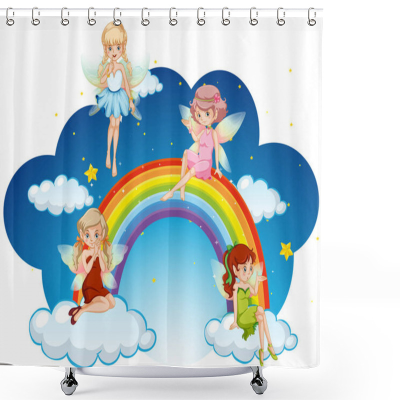 Personality  Fairies Flying Over The Rainbow  Shower Curtains