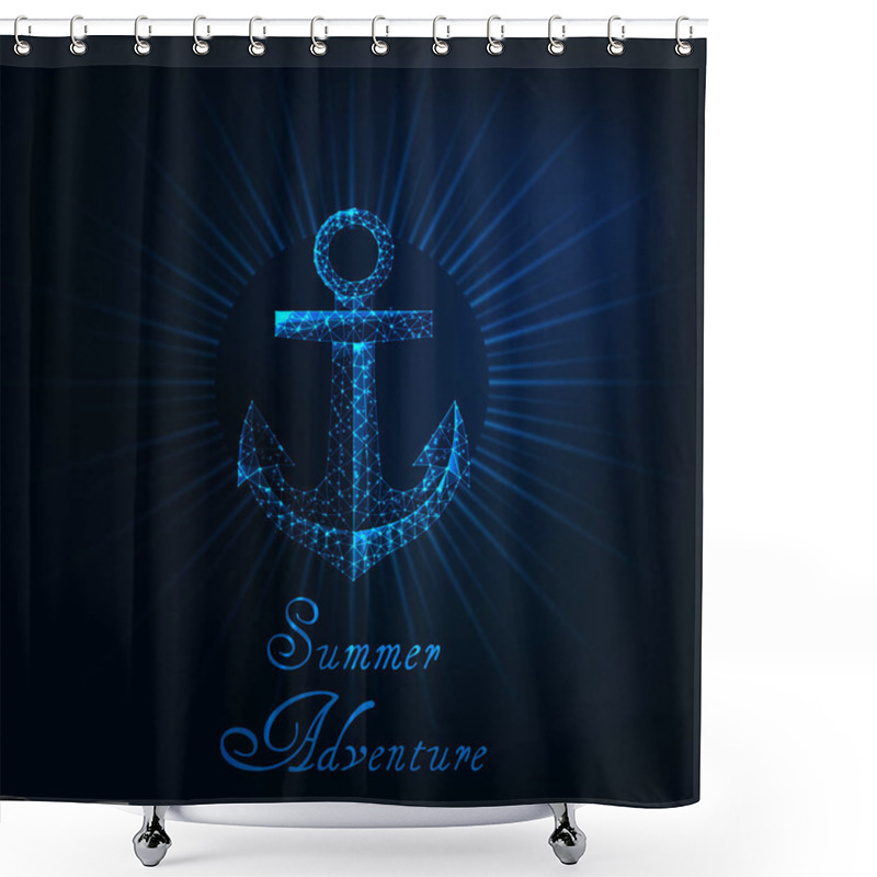 Personality  Summer Adventure Web Banner Template With Glowing Low Polygonal Anchor Symbol, Sun Rays And Text. Shower Curtains