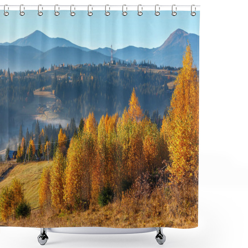 Personality  Autumn Carpathian Village, Ukraine. Shower Curtains