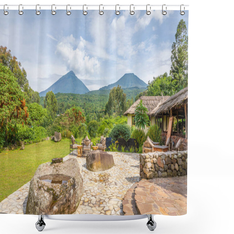 Personality  View Of Mount Sabyinyo And Mount Gahinga, Two Of The Volcanoes In The Volcanoes National Park In Rwanda. Picture Shot Standing In Uganda. Shower Curtains