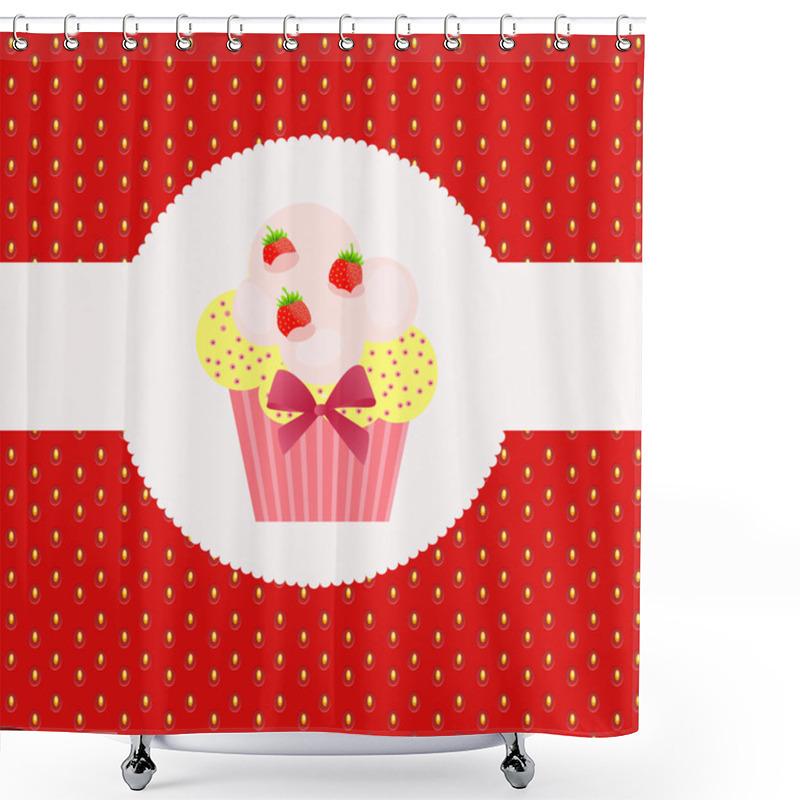 Personality  Strawberry Cake On Strawberry Background Illustration. Shower Curtains