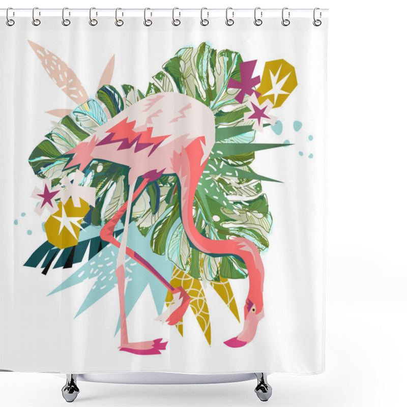 Personality  Pink Flamingo Illustration Isolated On White Background. Shower Curtains