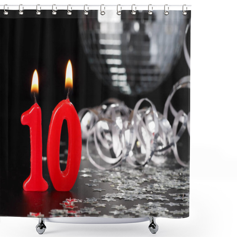 Personality  Red Candles Showing Nr. 10. Abstract Background For Birthday Or Anniversary Party. Shower Curtains