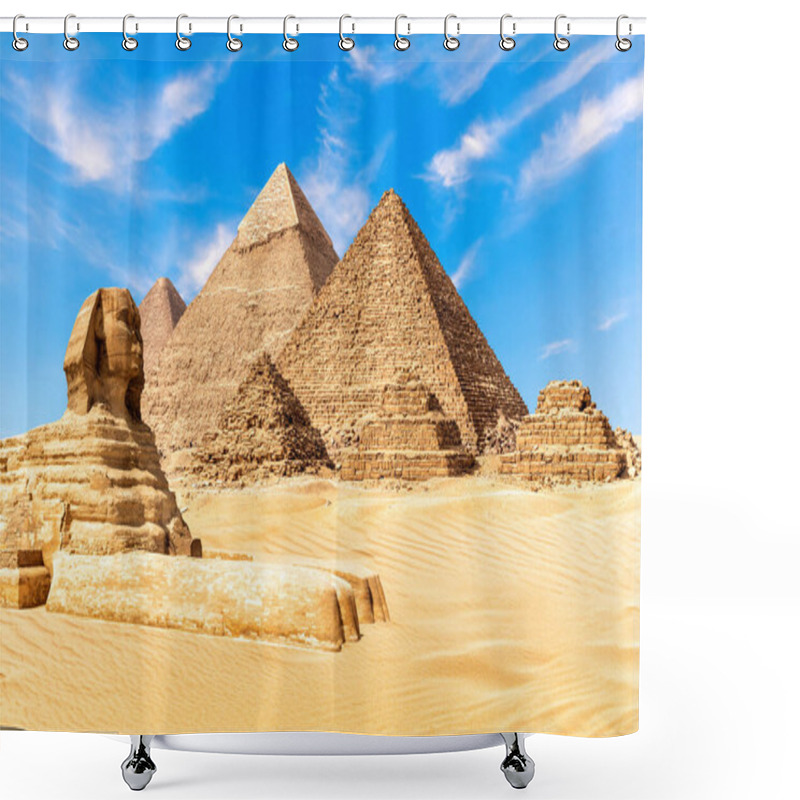 Personality  The Sphinx By The Pyramids Of Giza In The Desert Of Egypt. Shower Curtains