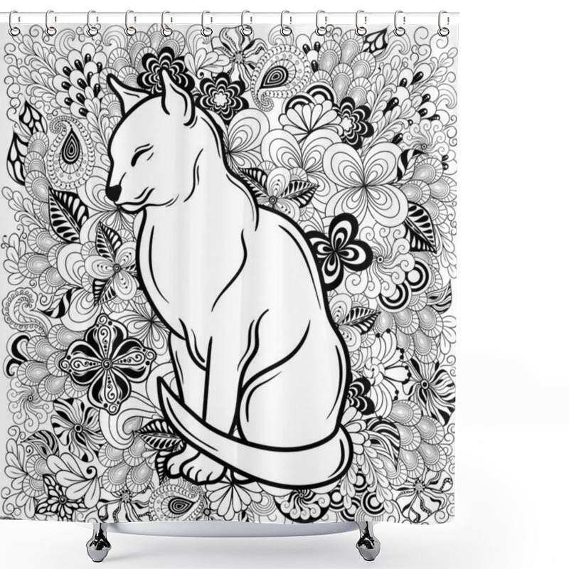 Personality  Cat  Doodle Illustration Shower Curtains