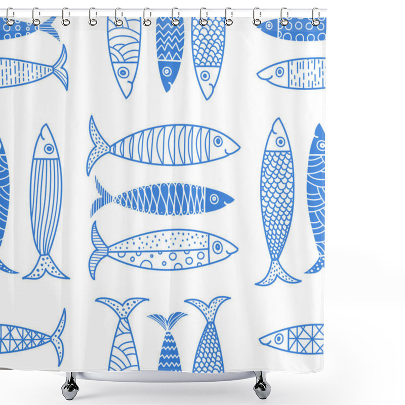 Personality  Cute Fish.  Kids Lbackground. Seamless Pattern. Can Be Used In Textile Industry, Paper, Background, Scrapbooking. Shower Curtains