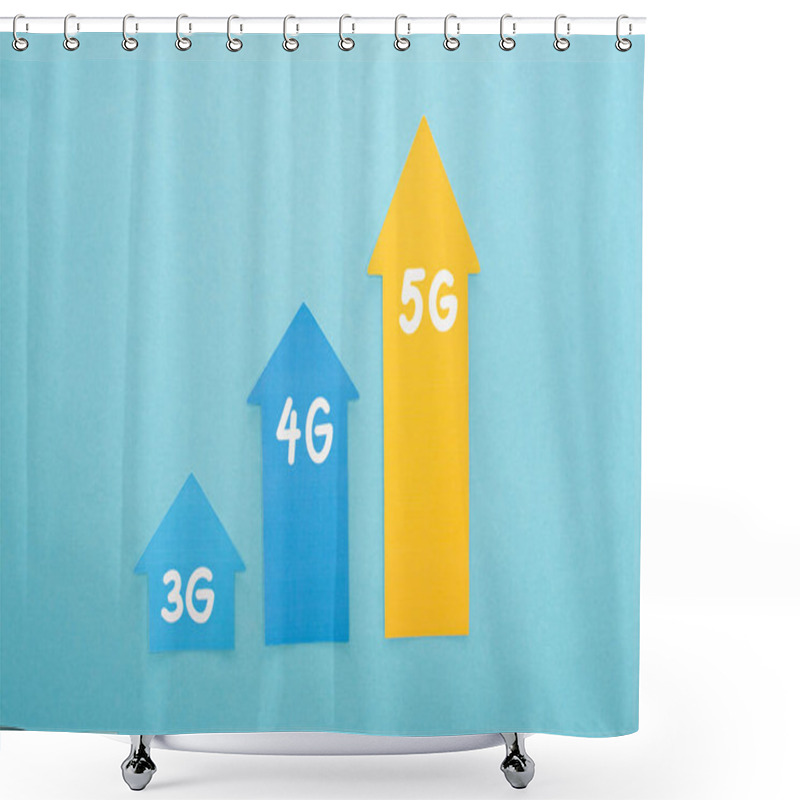 Personality  Top View Of 3g, 4g And 5g Arrows On Blue Background Shower Curtains