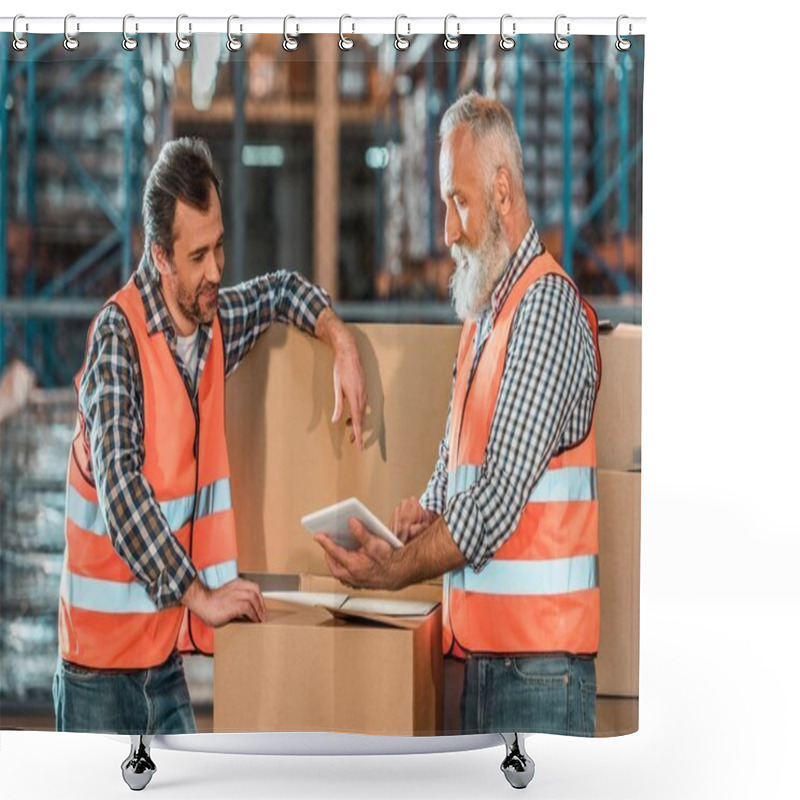 Personality  Warehouse Workers With Digital Tablet Shower Curtains