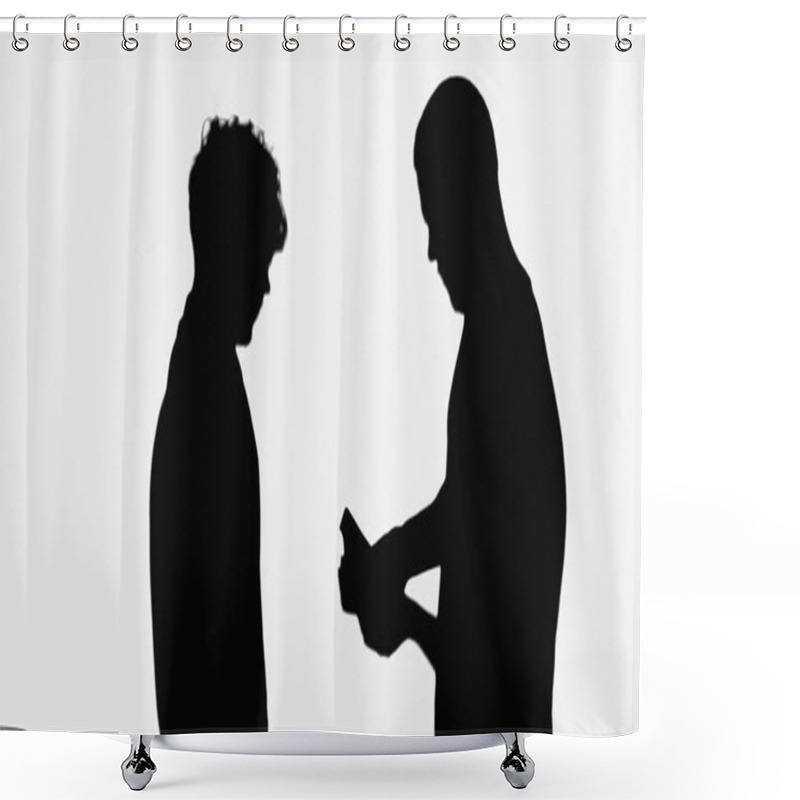 Personality  Silhouette Of Businessman Counting Money Near Employee Isolated On White Shower Curtains