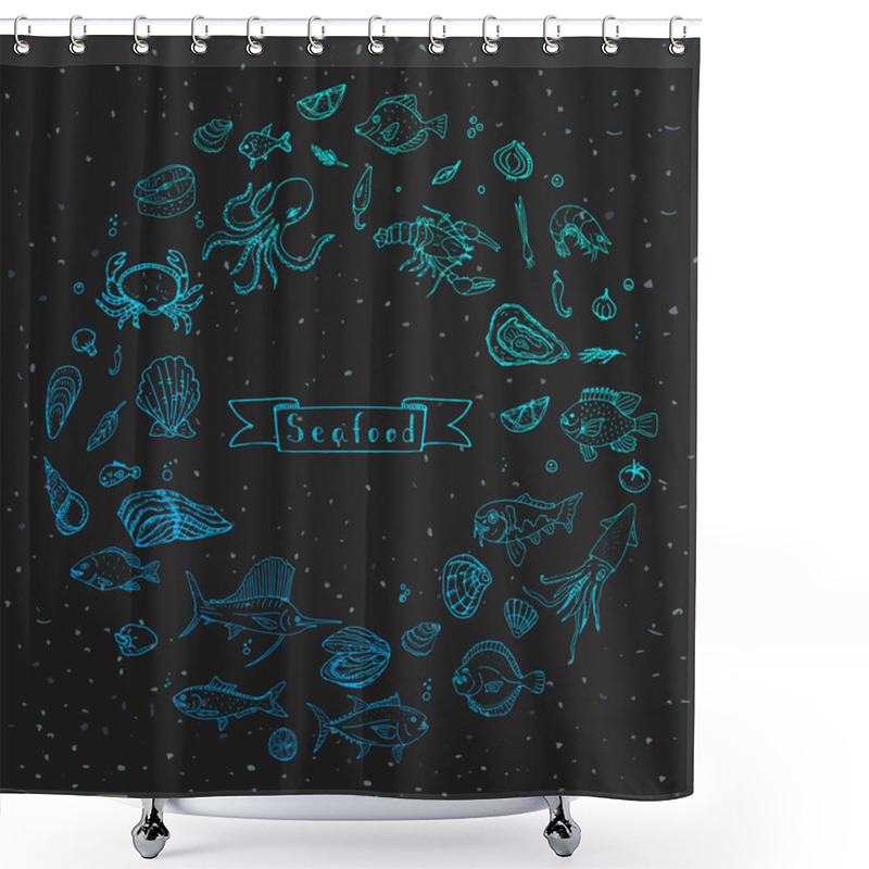 Personality  Seafood Icons Set Shower Curtains