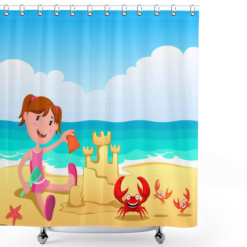 Personality  Girl In The Sea, Build A Sand Castle Shower Curtains