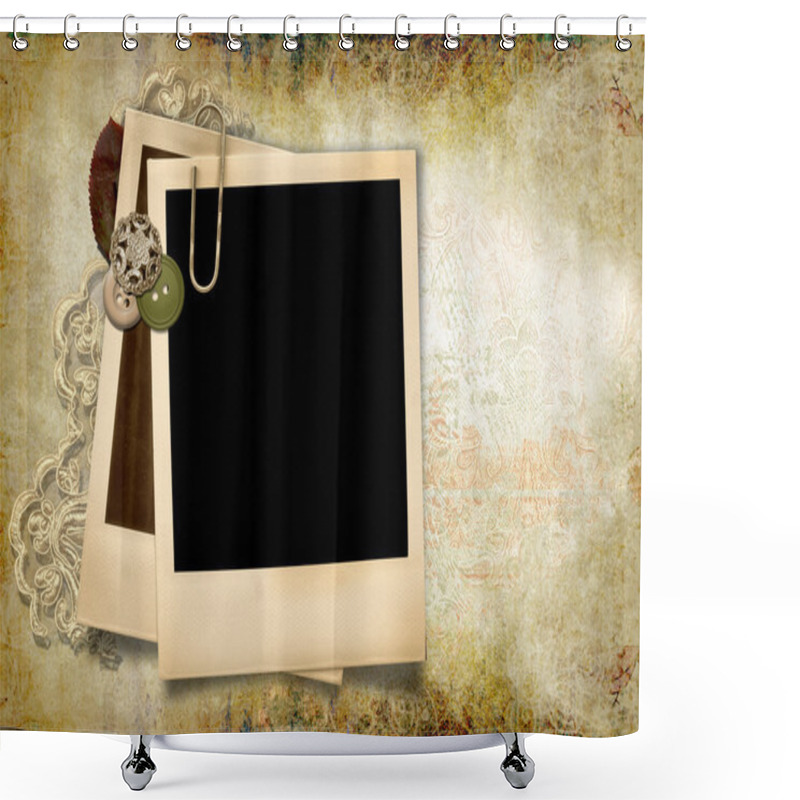 Personality  Grunge Background With Polaroid Frame Shower Curtains