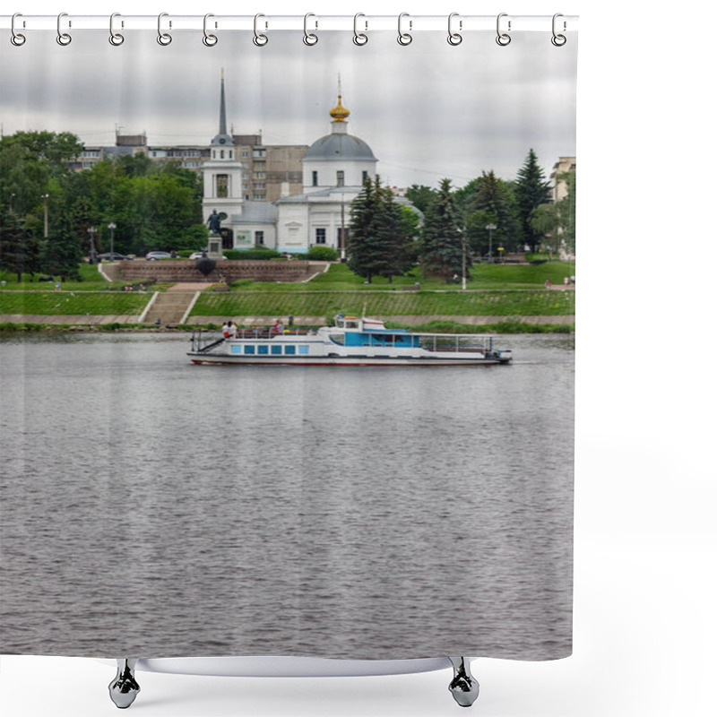 Personality  Russia Tver Region Tver City. Cloudy Weather In The City. Yacht On The Volga River. Shower Curtains