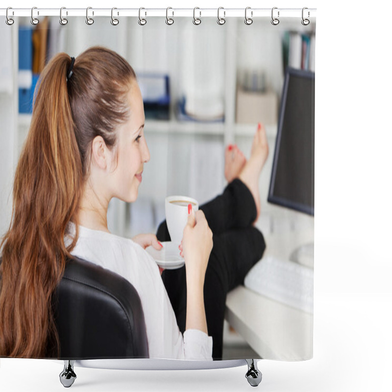 Personality  Woman Taking A Coffee Break In Her Office Shower Curtains