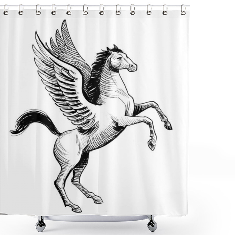 Personality  Flying Pegasus Horse. Hand-drawn Ink On Paper Retro Styled Sketch Shower Curtains