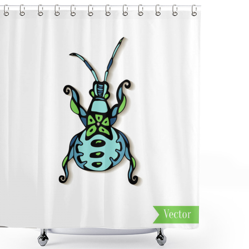 Personality  Hand Drawn Creativity Beetle, Insect. Shower Curtains