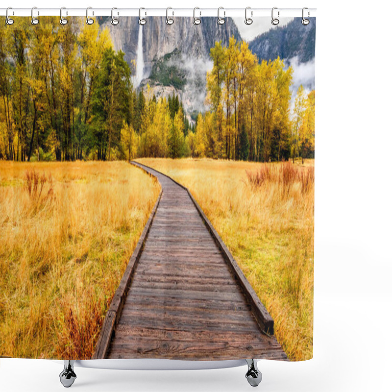 Personality  Meadow With Boardwalk In Autumn Shower Curtains