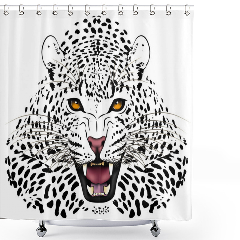 Personality  Vector Leopard Executed In The Form Of A Tattoo Shower Curtains