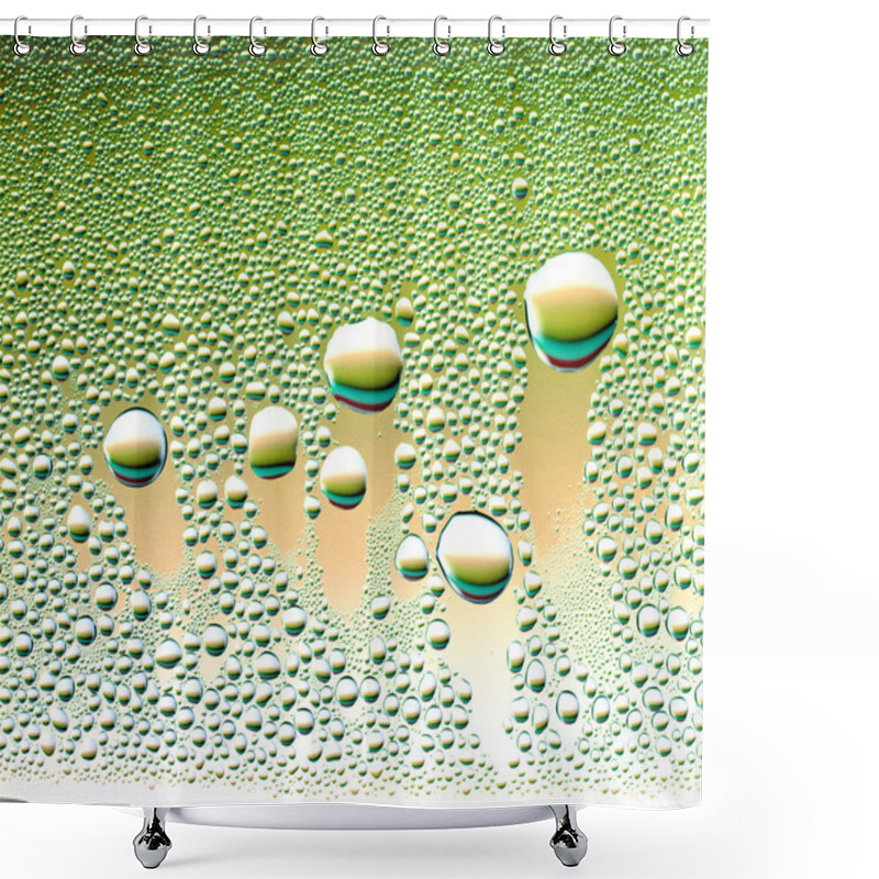 Personality  Water Droplets On Green Glass Wall  Shower Curtains