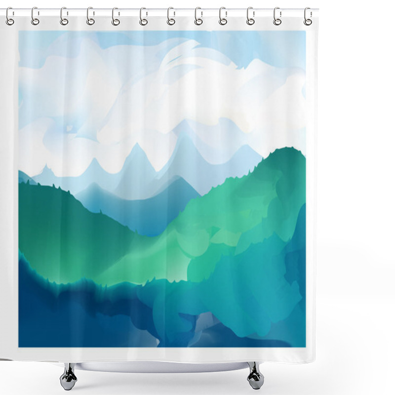 Personality  Panorama Vector Illustration Of Mountain Ridges Shower Curtains