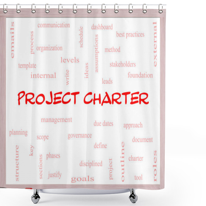 Personality  Project Charter Word Cloud Concept On A Whiteboard Shower Curtains