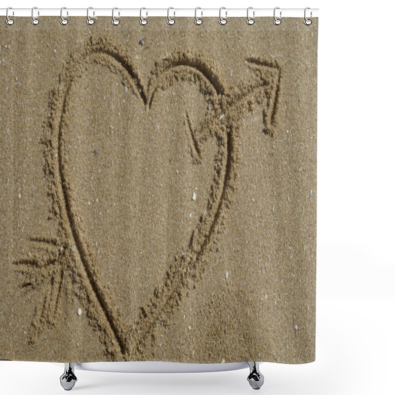 Personality  Love Message, An Heart Draw In The Sand Shower Curtains