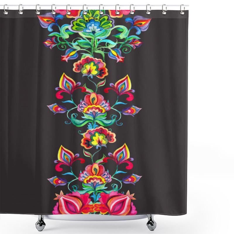 Personality  Floral Motif Of Eastern Europe - Repeating Frame With Slavic Native Flowers. Watercolor Strip Shower Curtains