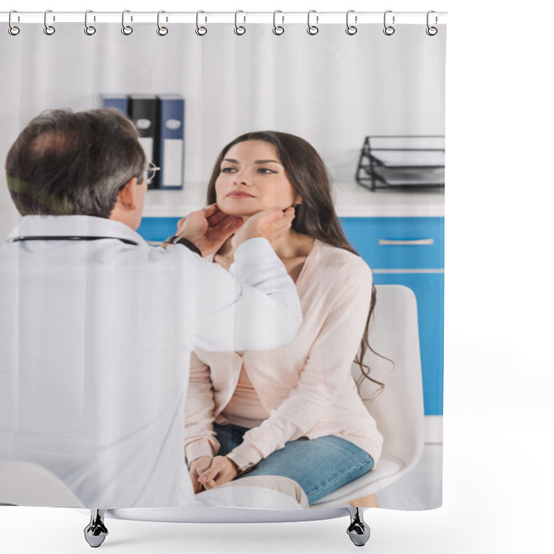 Personality  Male Doctor Palpating Female Patient Lymph Nodes Shower Curtains