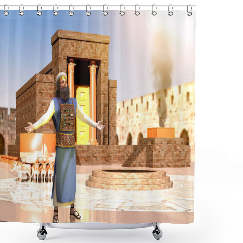 Personality  Biblical Jewish Priest Standing In Front Of King Solomon's Templ Shower Curtains