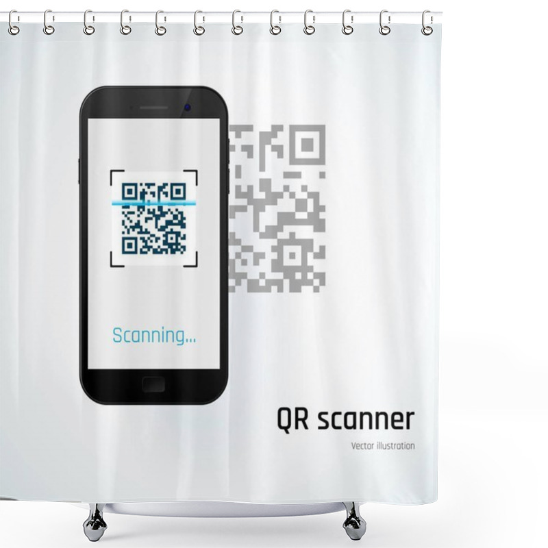 Personality  QR Scanner. Mobile Scans QR Code. Vector Illustration Shower Curtains