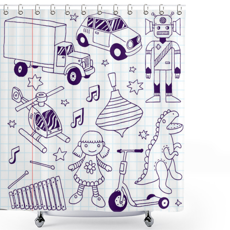 Personality  Hand Drawn Toys Set Shower Curtains