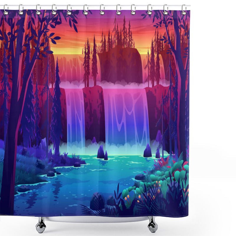 Personality  Sunset Waterfall Landscape Illustration Shower Curtains