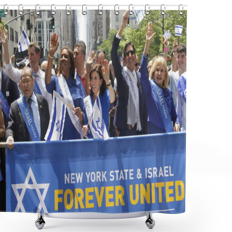 Personality  Governor Of New York, Kathy Hochul And Guests At The Israel Parade 2022. May 22, 2022, New York, USA: The Governor Of New York, Kathy Hochul, New York Attorneys General, Letitia James, US Congressman, Jerry Nadler And Other Guests At The Israel Shower Curtains