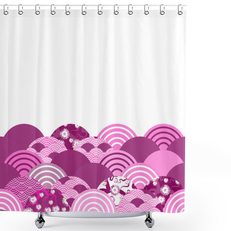 Personality  Chinese Symbol Veer, Umbrella Simple Nature Background With Rosy Pink Wave Circle Pattern Violet Purple Lavender Colors Card Banner Design On White Background. Vector Illustration Shower Curtains