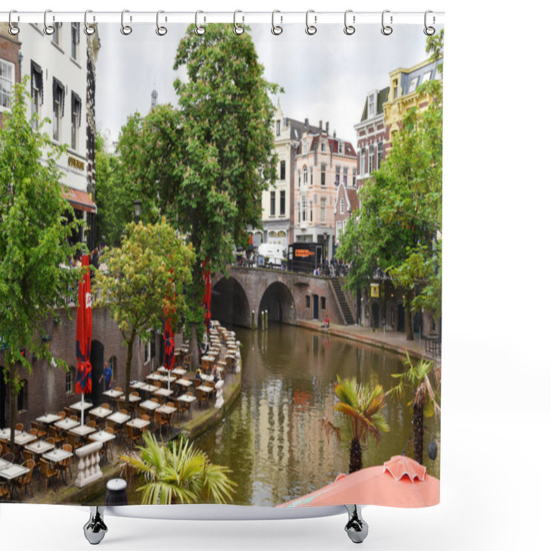 Personality  Utrecht, Netherlands. May 2023. The Canals And Wharf Cellars In The Center Of Utrecht. High Quality Photo Shower Curtains