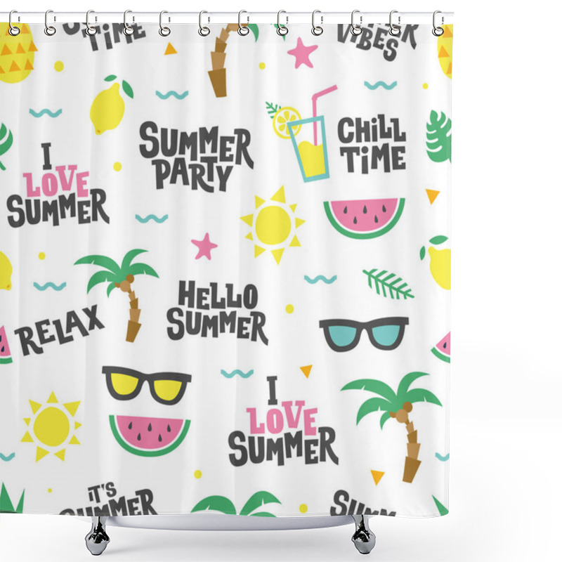 Personality  Summer Seamless Pattern. Text And Food, Fruits. Shower Curtains