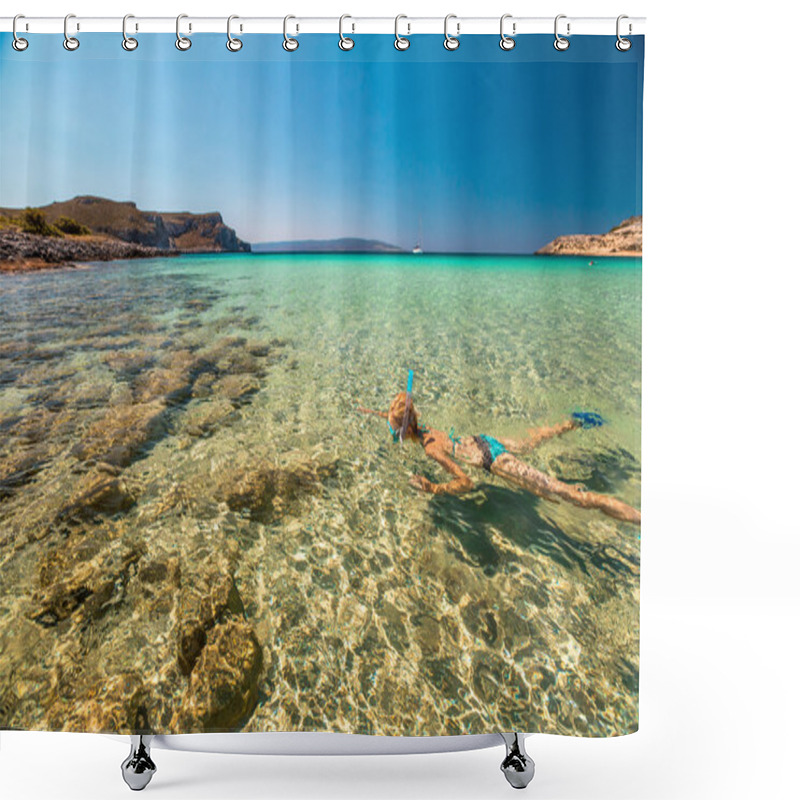 Personality  Woman Snorkeling In Tropical Water Shower Curtains