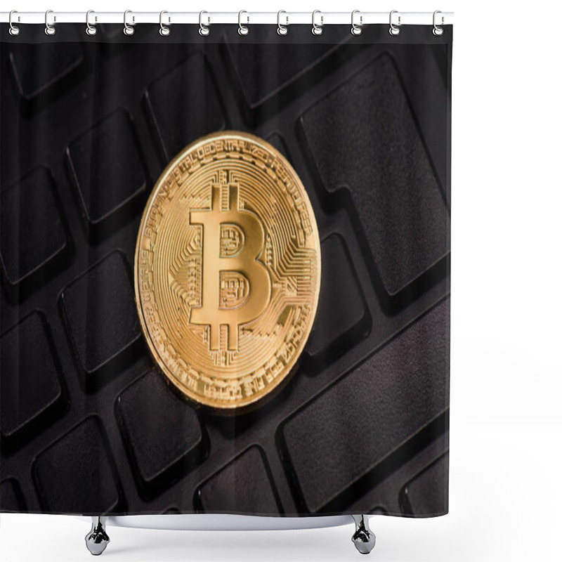 Personality  Close Up View Of Golden Bitcoin In Black Keyboard Shower Curtains